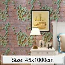 Creativo 3D Parthenocissus Pietra Mattoni Decorazione Carta da parati Adesivi Camera da letto Soggiorno Parete Carta da parati impermeabile Rotolo, Dimensioni: 45 x 1000 cm