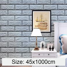 Mattone grigio argento Creativo 3D Decorazione in mattoni di pietra Carta da parati Adesivi Camera da letto Soggiorno Parete Carta da parati impermeabile Rotolo, Dimensioni: 45 x 1000 cm