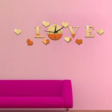 Creativo LOVE Clock Specchio acrilico Adesivo da parete fai da te (oro)