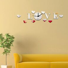 Creativo LOVE Orologio Acrilico Specchio Adesivo da parete fai da te (Argento)