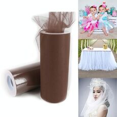Rotolo di tulle in poliestere 20D moda, Matrimonio Compleanno Decorazione Forniture decorative per l'artigianato, Lunghezza totale: 22,8 m, Larghezza: 15 cm (marrone)