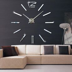 39 pollici camera da letto home office decorazione moderna senza cornice grande fai da te 3D specchio adesivo da parete orologio muto (argento)
