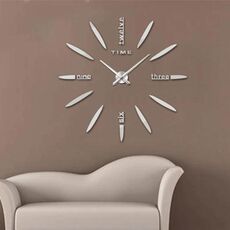 Camera da letto Home Decor Grande specchio 3D Orologio adesivo da parete fai da te, Dimensioni: 100 * 100 cm (Argento)