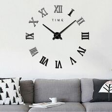 Camera da letto decorazione della casa senza cornice numeri romani grande adesivo da parete fai da te orologio muto, dimensioni: 100 * 100 cm (nero)