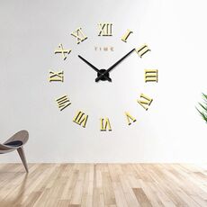 Camera da letto Decorazione domestica Senza cornice Numeri romani Grande adesivo da parete fai da te Orologio muto, Dimensioni: 100 * 100 cm (Oro)
