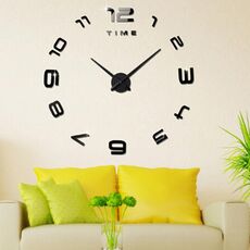 Camera da letto Home Office Decorazione Moderna senza cornice Numero grande Adesivo da parete 3D a specchio fai da te Orologio silenzioso, Dimensioni: 100 * 100 cm (Nero)