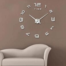 Camera da letto Home Office Decorazione Moderna senza cornice Numero grande Adesivo da parete 3D a specchio fai da te Orologio silenzioso, Dimensioni: 100 * 100 cm (Argento)
