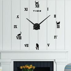 Home Office Decor Frameless Cat Shape Adesivi murali con superficie a specchio 3D fai da te di grandi dimensioni Orologio muto, Dimensioni: 100 * 100 cm (nero)