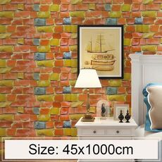 Rotolo di carta da parati impermeabile della parete del soggiorno della parete della camera da letto della decorazione del mattone di pietra 3D creativo di pietra colorata, dimensioni: 45 x 1000 cm
