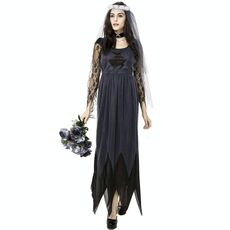 Costume di Halloween Donna Pizzo Chiffon Abito nero Abiti da sposa fantasma Uniformi da gioco Cosplay, Taglia: M, Busto: 76 cm, Giro vita: 70 cm, Vestiti lunghi: 141 cm