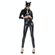 Costume di Halloween in pelle verniciata Cat Girl Neutro Sexy Abbigliamento da motociclista Performance sul palco Abbigliamento Cosplay, Taglia: L, Busto: 85-90 cm, Giro vita: 72-76 cm, Vestiti lunghi: 140 cm