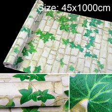 Green Leaf White Brick Creativo 3D Stone Brick Decorazione Carta da parati Adesivi Camera da letto Soggiorno Parete Carta da parati impermeabile Rotolo, Dimensioni: 45 x 1000 cm