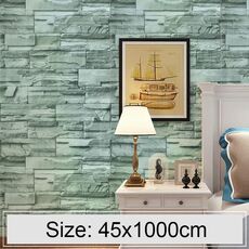 Green Brick Creativo 3D Stone Brick Decorazione Carta da parati Adesivi Camera da letto Soggiorno Parete Carta da parati impermeabile Rotolo, Dimensioni: 45 x 1000 cm