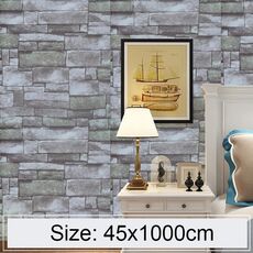 Qingshi Creativo 3D Pietra Mattoni Decorazione Carta da parati Adesivi Camera da letto Soggiorno Parete Carta da parati impermeabile Rotolo, Dimensioni: 45 x 1000 cm