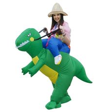 Costume da festa di Halloween con vestito in poliestere operato da dinosauro gonfiabile per adulti, altezza consigliata: 1,6-1,9 m (verde)