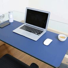 Tappetino per mouse multifunzione da lavoro in pelle sintetica bifacciale Tappetino per tastiera Tappetino da tavolo per computer, dimensioni: 90 x 45 cm (blu + giallo)