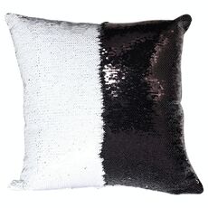 Fodera per cuscino con paillettes glitterate bicolore fai-da-te Federa reversibile con paillettes magiche che cambia colore, dimensioni: 40 * 40 cm (bianco + nero)