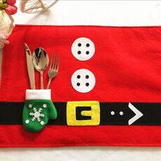 Tovaglietta da Babbo Natale con decorazione natalizia e portaposate per guanti