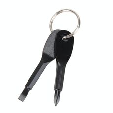 Strumento portatile da esterno 2 in 1 con intaglio + cacciavite a croce con portachiavi (nero)