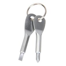 Strumento portatile da esterno 2 in 1 con intaglio + cacciavite a croce con portachiavi (argento)