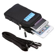 Marsupio sportivo / borsa a tracolla a doppio strato con struttura a quadri multi-funzione universale per iPhone X e 7 e 7 Plus / Galaxy S9 + / S8 + / Note 8 / Sony Xperia Z5 / Huawei Mate 8, dimensioni: 16,5 x 9,0 x 3,0 cm (nero )