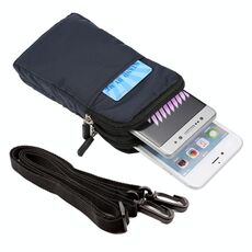 Marsupio sportivo / borsa a tracolla a doppio strato con struttura a quadri multi-funzione universale per iPhone X e 7 e 7 Plus / Galaxy S9 + / S8 + / Note 8 / Sony Xperia Z5 / Huawei Mate 8, dimensioni: 16,5 x 9,0 x 3,0 cm (scuro Blu)