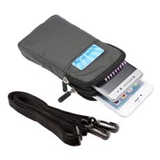 Marsupio sportivo / borsa a tracolla a doppio strato con struttura a quadri multi-funzione universale per iPhone X e 7 e 7 Plus / Galaxy S9 + / S8 + / Note 8 / Sony Xperia Z5 / Huawei Mate 8, dimensioni: 16,5 x 9,0 x 3,0 cm (grigio )