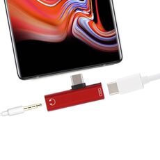 Adattatore per ascolto con presa jack da 3,5 mm 2 in 1 da USB-C / tipo C maschio a USB-C / tipo C femmina (rosso)