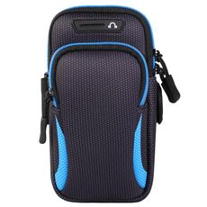 Custodia per cellulare multifunzionale universale con cerniera a doppio strato sportivo con foro per auricolari per smartphone da 6,6 pollici o inferiori (blu)