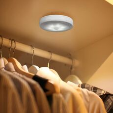 Sensore PIR a LED a forma rotonda a luce bianca da 0,3 W., 6 LED 30 LM SMD-3528 per armadi