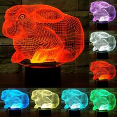 Luce LED di controllo dell'interruttore tattile 3D a forma di coniglio, 7 Lampada da scrivania con lampada da scrivania a decolorazione visiva creativa