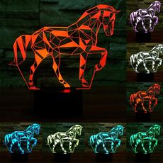 Luce LED di controllo dell'interruttore tattile 3D a forma di cavallo, 7 Lampada da scrivania con lampada da tavolo stereo visiva creativa con decolorazione a colori