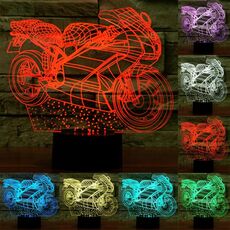 Luce LED di controllo dell'interruttore tattile 3D a forma di motocicletta, 7 Lampada da scrivania con lampada da scrivania a decolorazione visiva creativa