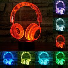 Luce LED di controllo dell'interruttore tattile 3D a forma di auricolare, 7 Lampada da scrivania con lampada da scrivania a decolorazione visiva creativa