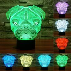 Luce LED di controllo dell'interruttore tattile 3D a forma di cane, 7 Lampada da scrivania con lampada da scrivania a decolorazione visiva creativa