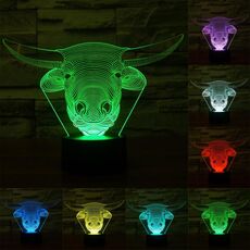 Luce LED di controllo dell'interruttore a sfioramento 3D stile mucca, 7 Lampada da scrivania con lampada da tavolo stereo visiva creativa con decolorazione a colori