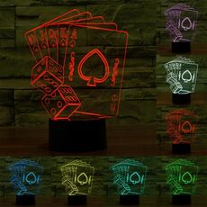 Luce LED di controllo dell'interruttore tattile 3D stile poker, 7 Lampada da scrivania con lampada da tavolo stereo visiva creativa con decolorazione a colori