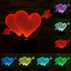 Arrow Through Heart Style 3D Touch Switch Control LED Light, 7 Lampada da scrivania con lampada da scrivania a decolorazione visiva creativa