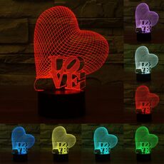Luce LED di controllo dell'interruttore tattile 3D stile cuore e AMORE, 7 Lampada da scrivania con lampada da scrivania a decolorazione visiva creativa