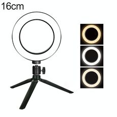 Trasmissione in diretta Autoscatto Dimming Ring LED Beauty Selfie Light con treppiede da tavolo piccolo, diametro luce selfie: 16 cm