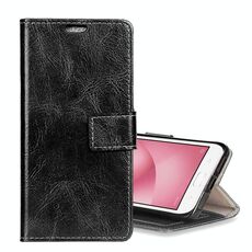 Per Asus ZenFone 4 Max ZC520KL Custodia in pelle a vibrazione orizzontale con struttura retrò Crazy Horse con supporto e slot per schede e portafoglio e cornice per foto (nero)