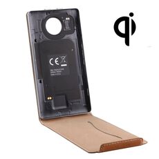 Custodia in vera pelle con vibrazione verticale + cover posteriore di ricarica standard wireless QI per Microsoft Lumia 950 XL (marrone)