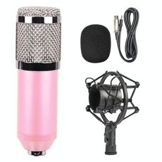 Microfono audio a condensatore cablato per registrazione da studio da 3,5 mm BM-800 con supporto antiurto, Compatibile con PC / Mac per Live Broadcast Show, KTV, ecc. (Rosa)