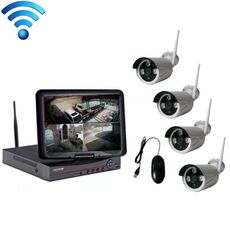 K9104E-PE2013C 4CH HD 960P 1.3 Mega Pixel 2.4GHz WiFi IP Bullet Camera Kit NVR con schermo LCD da 10,1 pollici