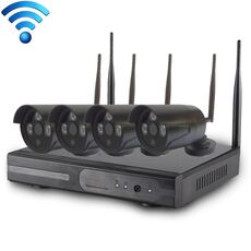 Telecamera bullet IP WiFi 4CH HD 720P 1.0 Mega Pixel 2,4 GHz + kit NVR (nero)
