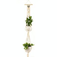 Vasi da fiori sospesi a due piani tipo L Macrame Decorazione per interni Supporto per piante da fioriera da appendere con corda intrecciata