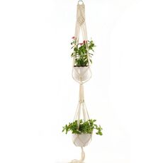 Vasi da fiori appesi a due piani tipo O Macrame Decorazione per interni Supporto per piante da fioriera da appendere con corda intrecciata per esterni