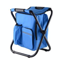Sedia da campeggio pieghevole portatile da esterno Sedia da spiaggia leggera da pesca Sedia pieghevole in tubo di acciaio inossidabile con borsa per il ghiaccio (blu)
