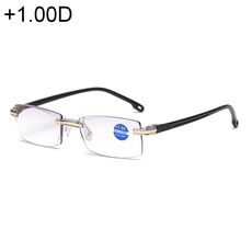 Occhiali presbiti senza montatura con lenti blu anti-blu, + 1.00D (nero)