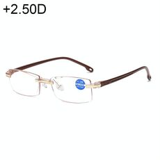 Occhiali presbiti senza montatura anti blu-ray con lenti blu, + 2.50D (marrone)